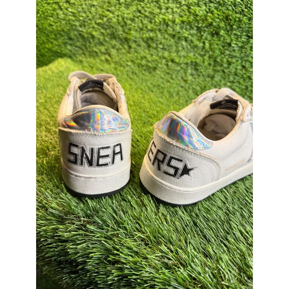 Golden‎ Goose BallStar White Canvas Sneakers Iridescent Holographic GGDB 6.5y